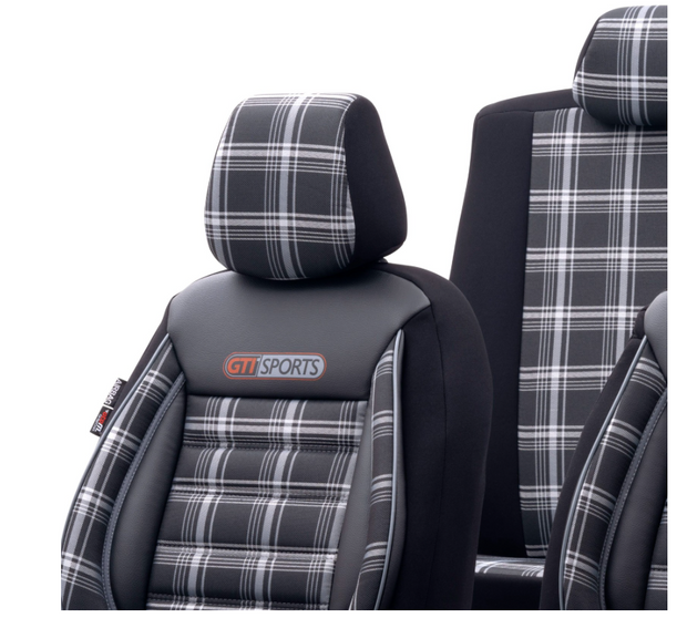 Eco Leather GTI Sports Seat Covers – Black with Grey Stitching – Full Set Front & Rear – Universal Fit