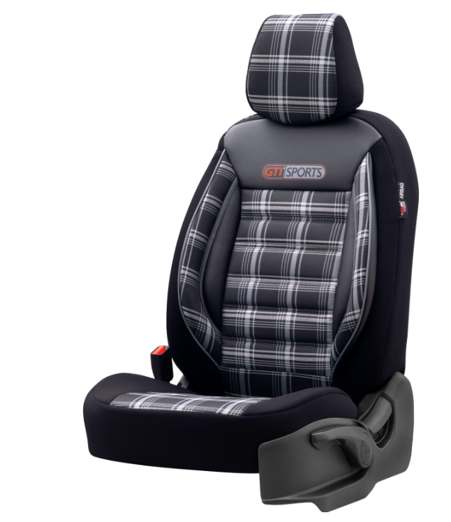 Eco Leather GTI Sports Seat Covers – Black with Grey Stitching – Full Set Front & Rear – Universal Fit