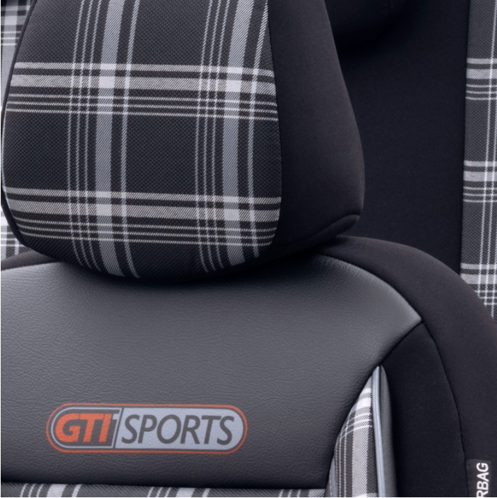 Eco Leather GTI Sports Seat Covers – Black with Grey Stitching – Full Set Front & Rear – Universal Fit