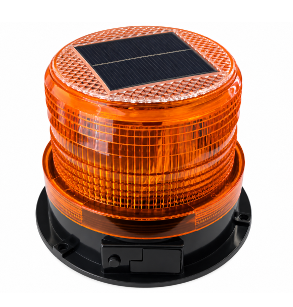 18 LED Solar Rechargeable Amber Warning Beacon – 4 Flash Modes | Magnetic Mount | 12V