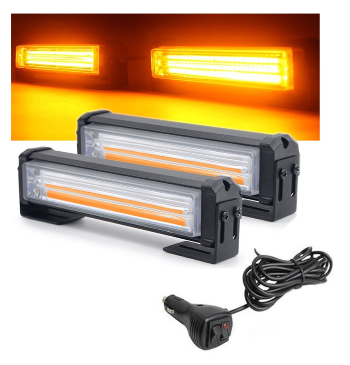 12V/24V Amber LED Emergency Strobe Lights – 2 Piece Kit with Controller | 12 Flash Modes