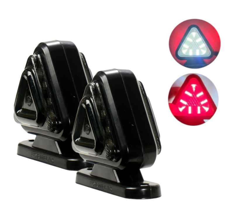LED Triangle Marker Lights – Red & White Double-Sided Smoked Lens | 12V–24V | Twin Pack