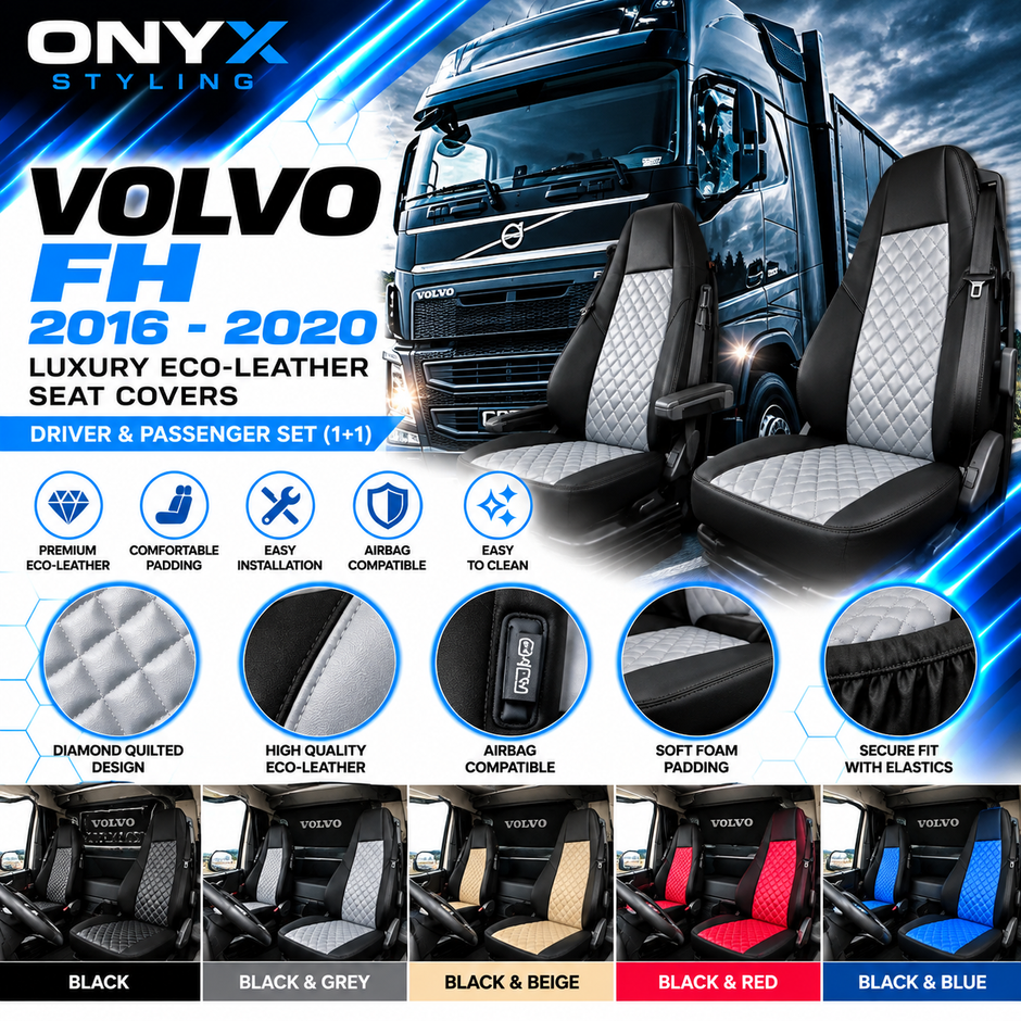 Volvo FH (2016–2020) Luxury Eco-Leather Seat Covers – Driver & Passenger Set