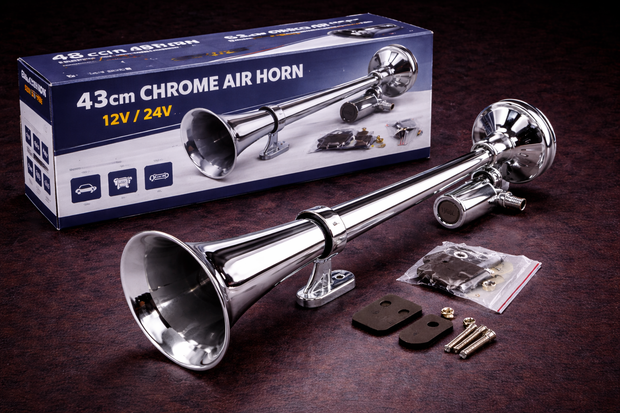 43cm Chrome Thromba Air Horn Kit with Compressor 12V – 150dB
