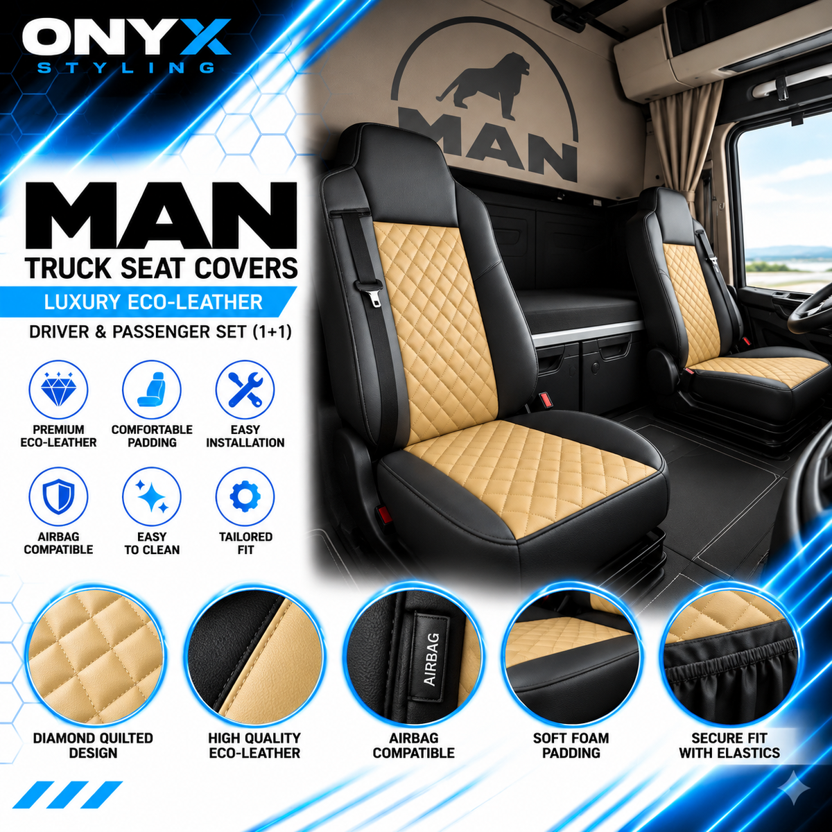 MAN TGX (2015–2020) Luxury Eco-Leather Seat Covers – Driver & Passenger Set