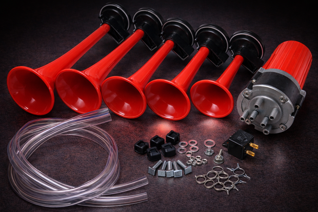 Dixie Musical Air Horn Kit 12V – 5 Trumpet Dukes Style Train Horn with Compressor