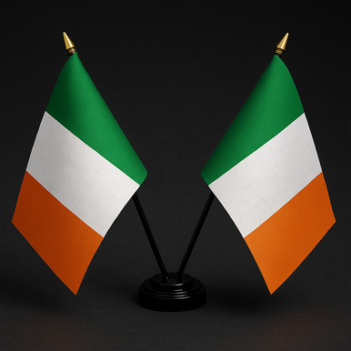 Irish Tricolour Twin Table Flag – With Poles & Holder (28cm)