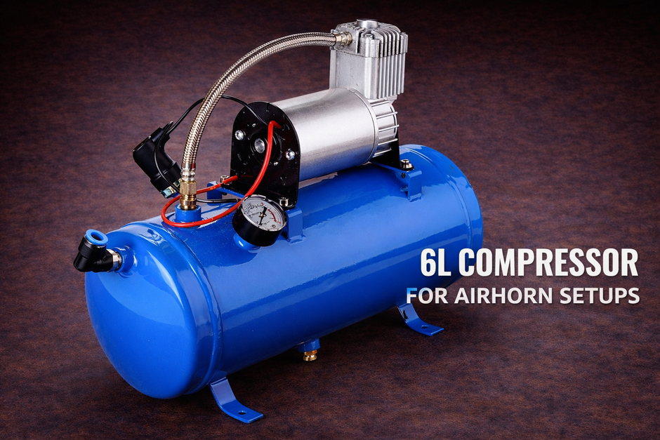 12V 6L Air Compressor Tank Kit 150 PSI (8 Bar) Heavy Duty – UPGRADED PUMP Ideal for Air Horn Setup
