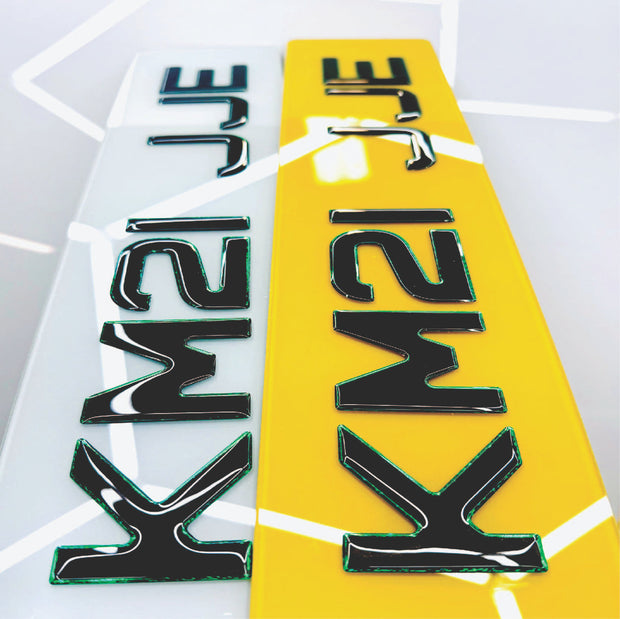 3D GEL METRO STYLE NUMBER PLATES UK GREEN OUTLINE