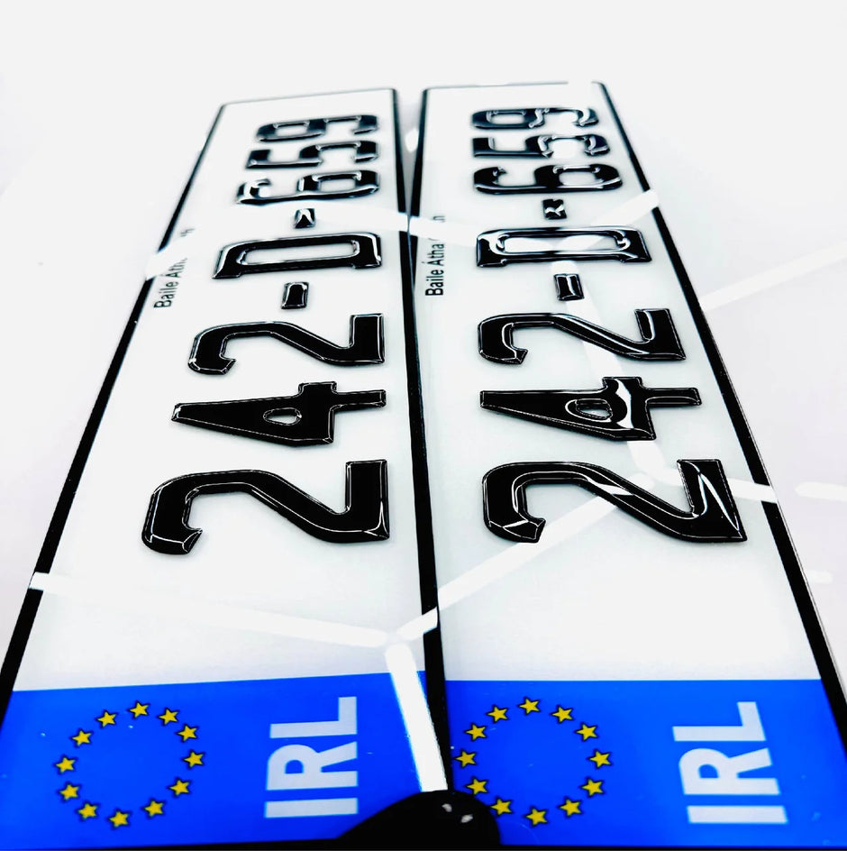 3D 70mm BLACK GEL NCT APPROVED Republic of Ireland Number Plates.