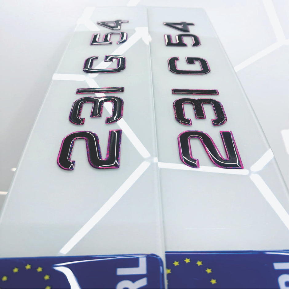 3D 50mm PINK OUTLINE GEL METRO STYLE Republic of Ireland Number Plates