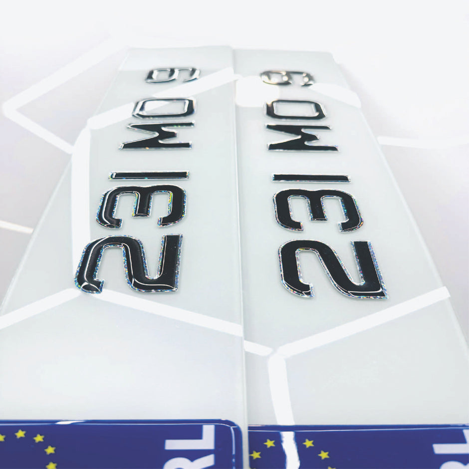 3D 50mm SILVER SPARKLE OUTLINE GEL METRO STYLE Republic of Ireland Number Plates
