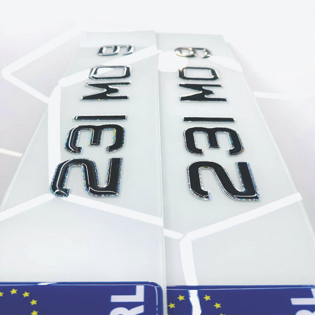 3D 50mm SILVER SPARKLE OUTLINE GEL METRO STYLE Republic of Ireland Number Plates