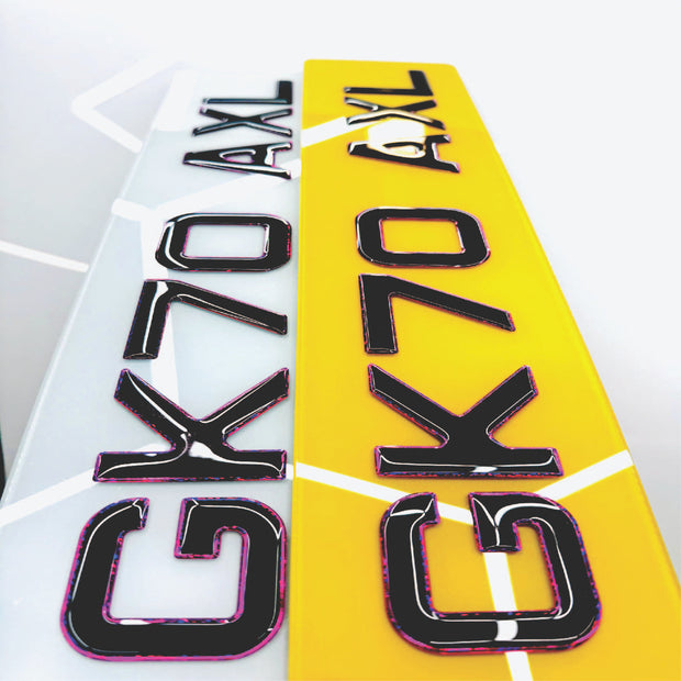 3D GEL METRO STYLE NUMBER PLATES UK PINK OUTLINE