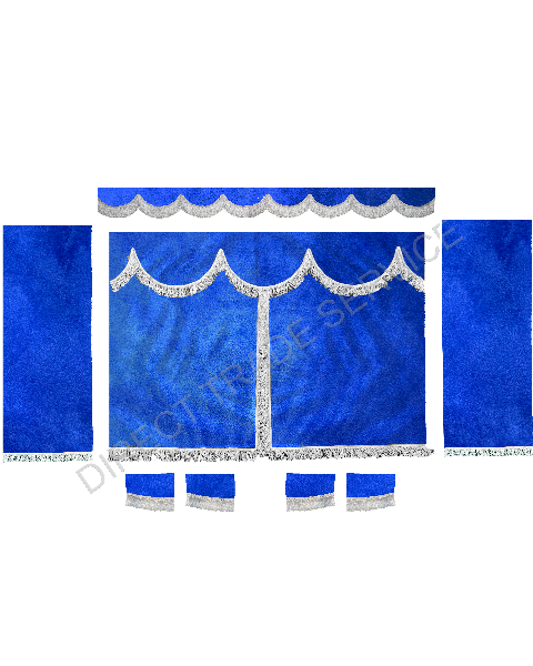 Custom Universal Side curtain ALCANTARA set new blue with 8cm white fringes & Pelmet