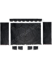 Custom Universal Side curtain ALCANTARA set new BLACK with 8cm white fringes & Pelmet