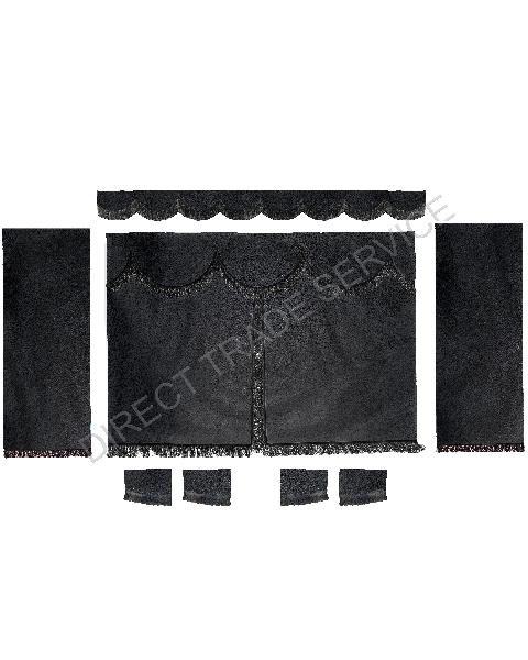 Custom Universal Side curtain ALCANTARA set new BLACK with 8cm white fringes & Pelmet