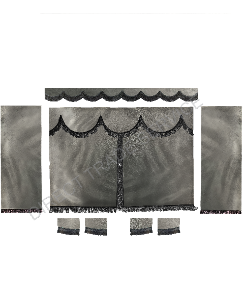 Custom Universal Side curtain ALCANTARA set new GREY with 8cm black fringes & Pelmet